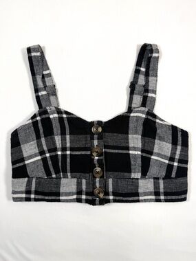 AMERICAN EAGLE Women Plaid Crop Top Size Small Black White Button Front Bralette